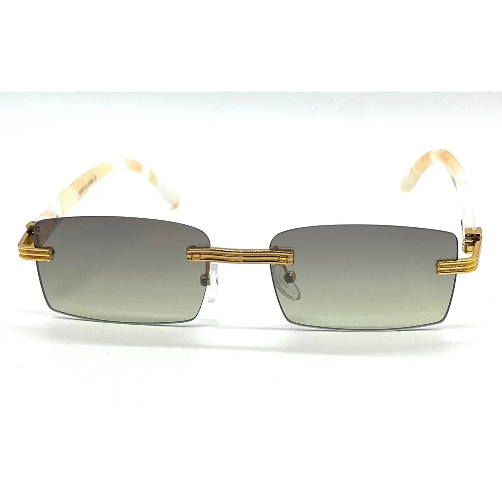 Rimless Rectangle Sunglasses‎ Vintage Style Gold Frame Horn Rim Fashion Lentes